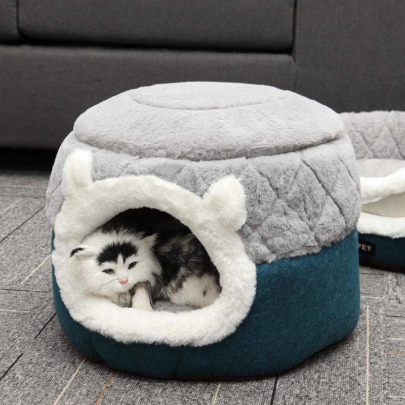 

Dual-purpose Foldable Removable Cat Basket Bed Warm Velvet Indoor Basket Cats Dog House Puppy Cage Lounger Pet Product