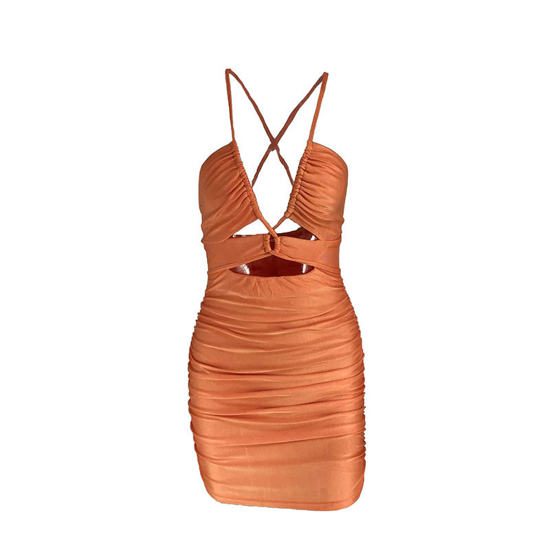 

2021 New Summer Very Sexy Fluorescent Orange in Plissado Halter Fine High Rise Super Bikinifabric Dressed JWJ2, Orange fluorescent