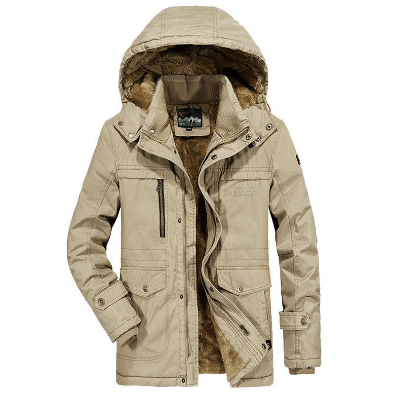 

2021 The New New Men's Warm Coat with a Clean Hoodie and Big-sized Padded Xntx, Army green.