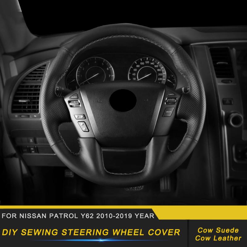 

Car Accessories DIY Sewing Steering Wheel Cover Genuine Cow Leather Cushion Interior Decoration for Y62 2010-2020