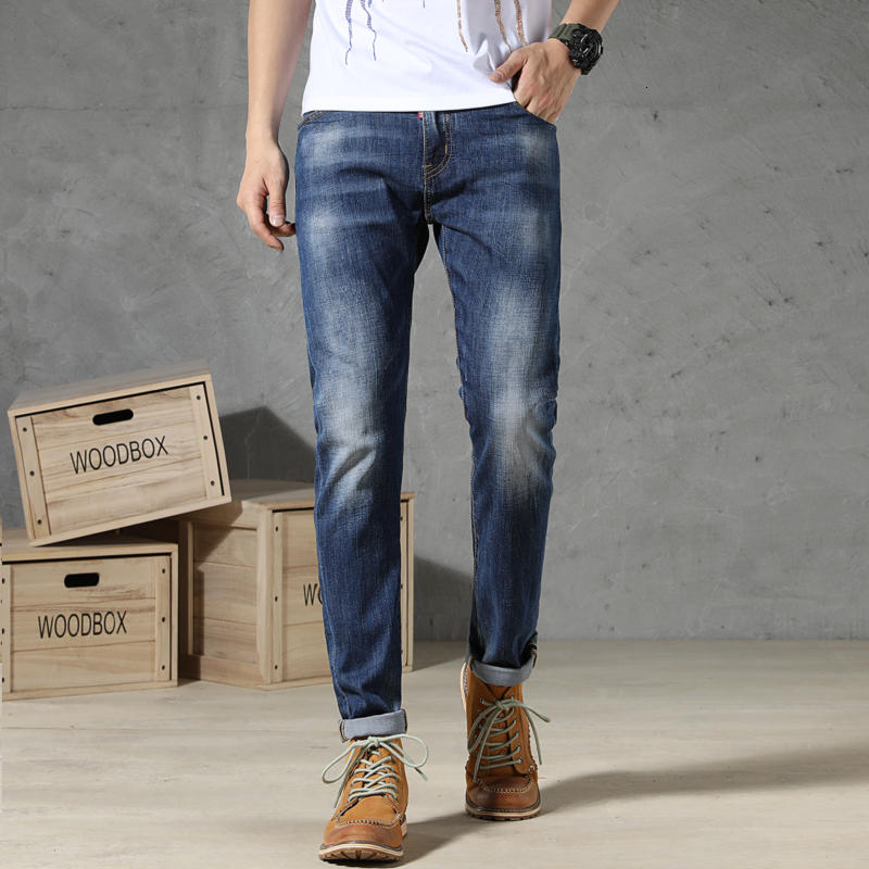 

2021 New Jeans of the Men Dyed Thin Elastic Pants Embroidered Blue Hip Spring 8CA6