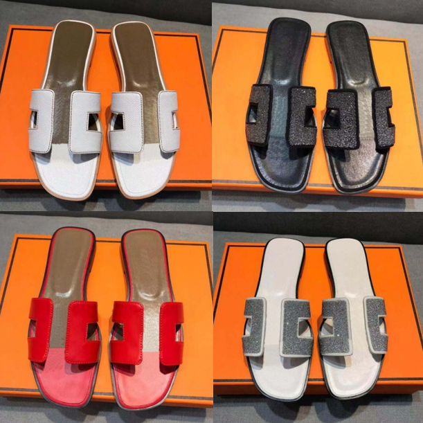 

New Designer Women Slippers Genuine Leather Sandals Summer Oran Flat Flip Flop Crocodile Skin Slides Ladies Beach Sandal Luxury Party Wedding Slipper With Box