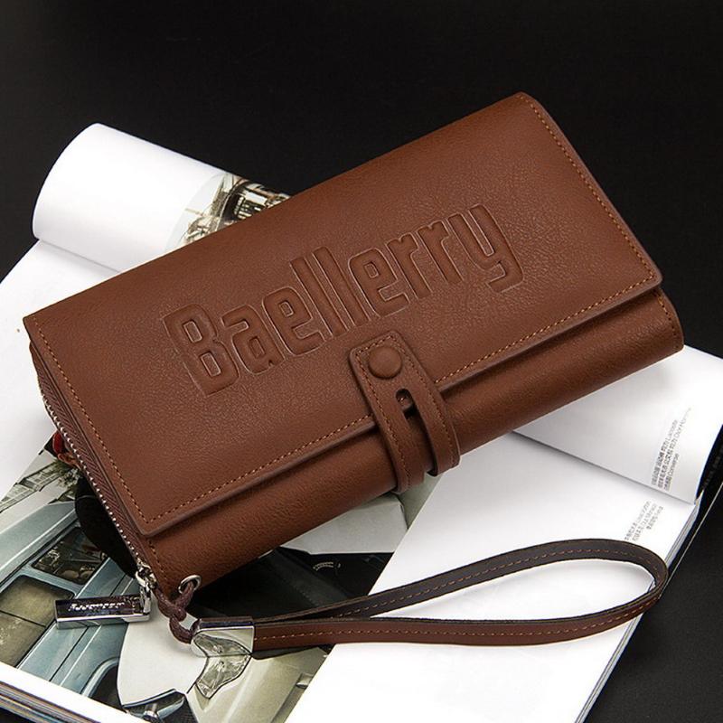 

Hot Selling Mens Large Capacity Wallet PU Leather Holder Organizer Long Purese -B5, Coffee