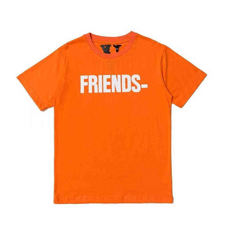 

Fashion brand Vlones orange large V short sleeve T-shirt friends print men' and women' loose half, Orange white