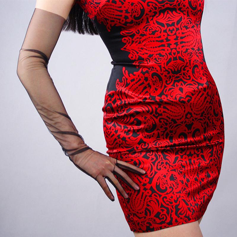 

Five Fingers Gloves Lace Mesh Ultra Thin Long Fashion Elegant Lady Evening Vestido Touchscreen Women Mittens TB31