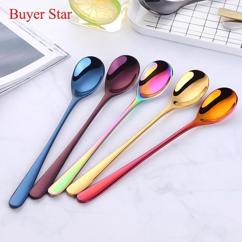 

8pcs Stainless Steel High-Grade Lovely Colourful Spoons Coffee Spoon Long Handle Gold Spoon Set for Ice Cream gold tableware1