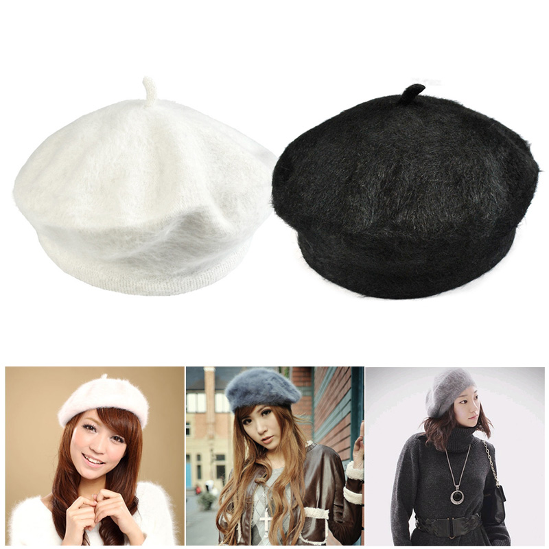 

Newly Ladies Solid Color Beret Fluffy Simple Chic Small Round Female Cap for Autumn DO99, Red