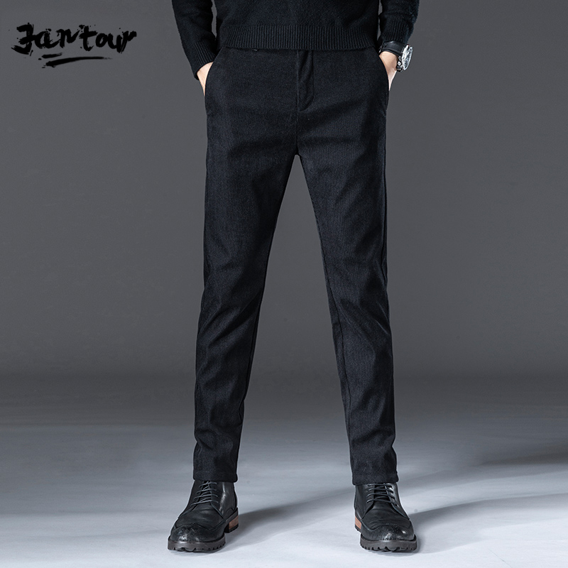 

Men's Thick Corduroy Casual Pants 2020 Winter New Style Business Fashion Stretch Regular Fit Trousers Male Brand Clothes -40, Black