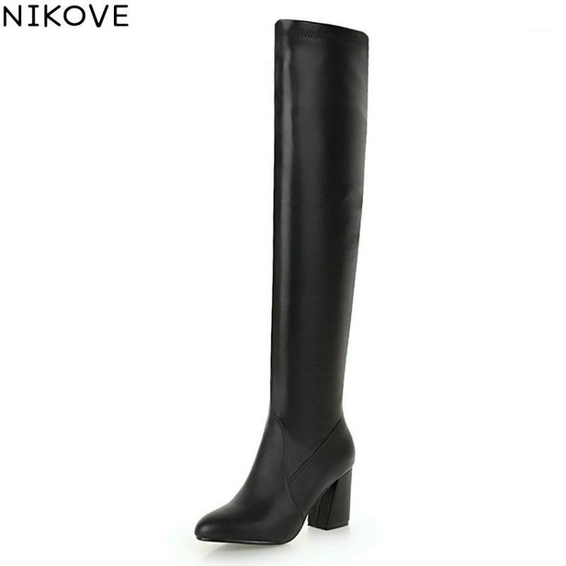 

NIKOVE 2020 Women Boots slip on Over The Knee Boots Winter Shoes Hoof High Heels Short Plush Pointed Toe Shoes Woman Size 34-431, Black