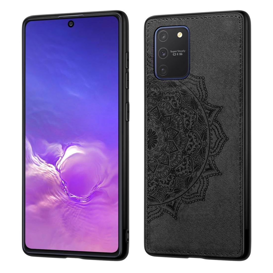 

For Samsung Galaxy M80s A91 S10 Lite Mandala Embossed Cloth PC TPU Mobile Phone Case with Magnetic Function Hand Strap