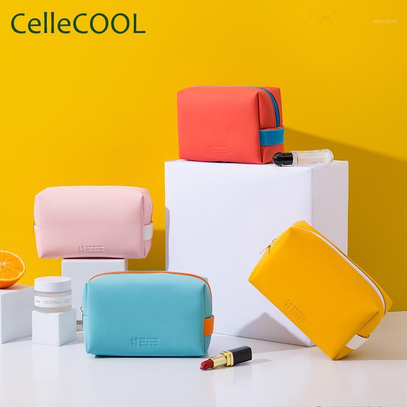 

High quality solid color cosmetic bag PU portable storage bag ladies fashion cosmetic mini storage lipstick1, Blue