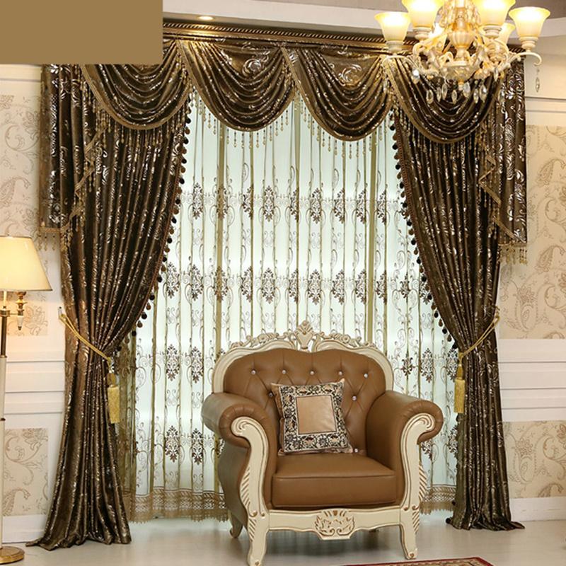 

Custom curtain High class European luxury velvet fabrics bronzing embossing cloth blackout curtain tulle sheer valance E669