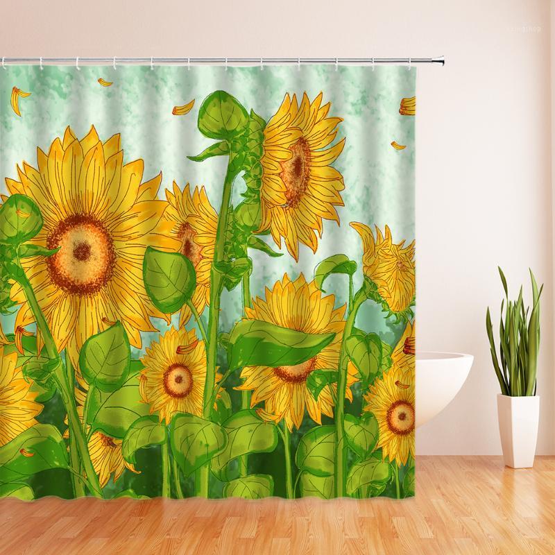 

Yellow Sunflower Plants Shower Curtain Bathroom Waterproof Polyester Shower Curtain Leaves Printing Curtains for bathroom1