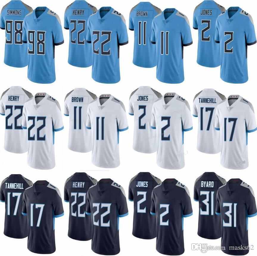 

Mens Womens Kids/Youth 22 Derrick Henry 2 Julio Jones 11 AJ Brown Football Jerseys Ryan Tannehill Tennessee''s Titans's caleb farley Ke, Black;red