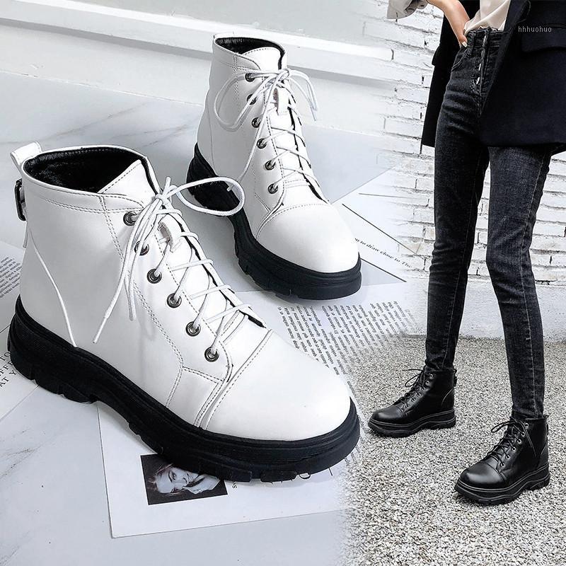

YQBTDL 2020 Fashion Platform Woman Shoes Lace Up Ankle Biker Combat Boots for Women Buckle Strap Booties Plus Size Autumn Shoes1, Beige