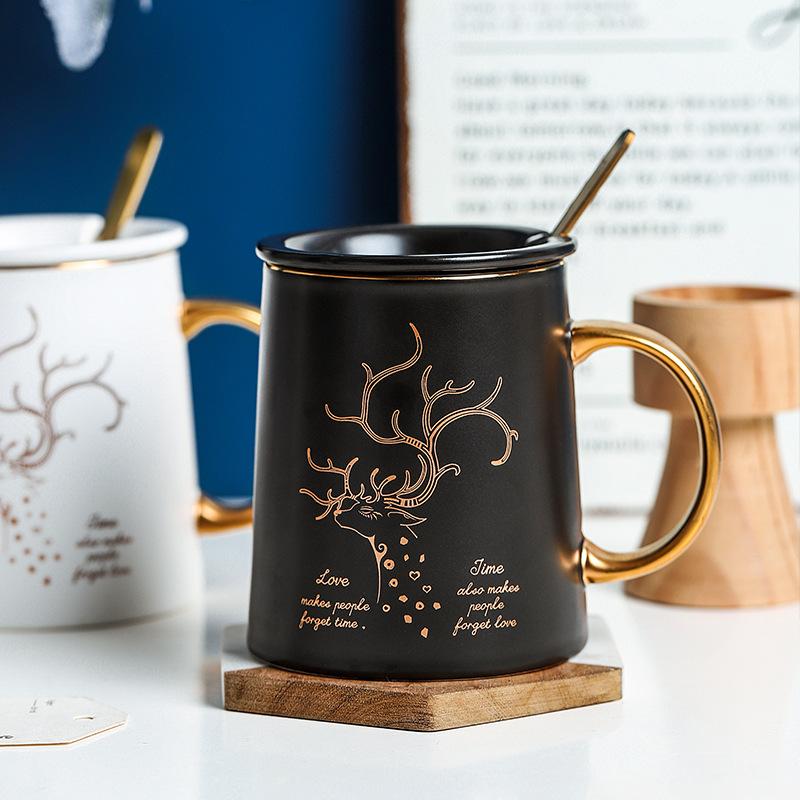 

Cartoon Milk Cups Home Decor Coffee Christmas Gifts Ceramic Mugs with Spoon and Lid Cup Cute Deer Water Mugs