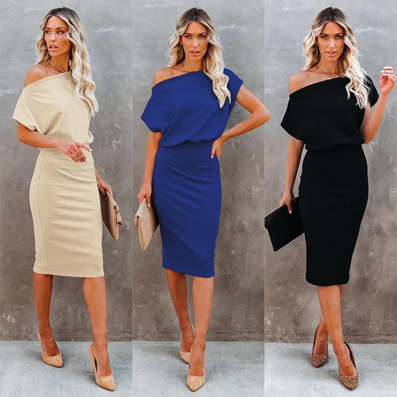 

2021 New fashion women' clothing slim Vestidos sexy Strapless edstidos de fiesta Solid colorsummer style robe femme, Black