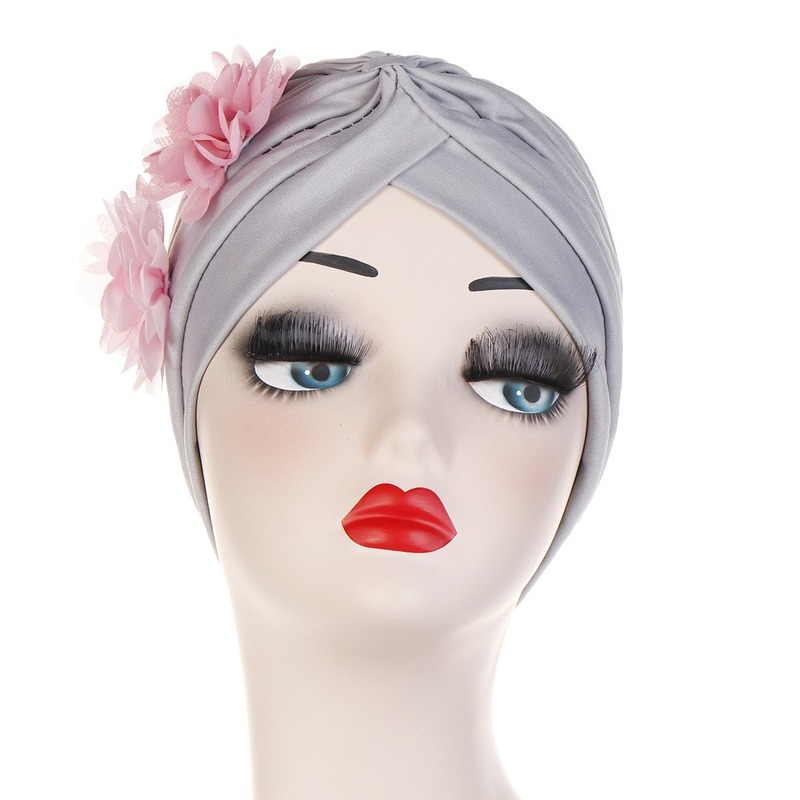 

Women's Double Flower Turban Fashion Solid Color Bandana Ladies Headwrap Chemo Cap designer wholesale hats for women fashion, White