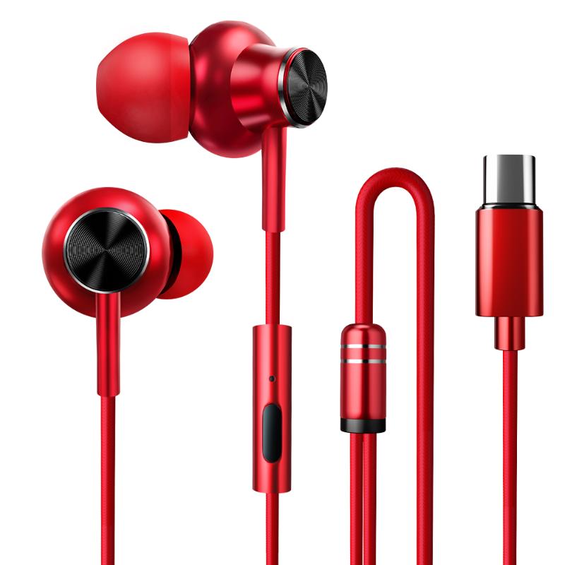 

AIKSWE Heavy Bass Surround sound In-Ear Earphones Type-C Jack With Mic Earpiece Comforted Earbud Volume Control Stereo Headset, Red