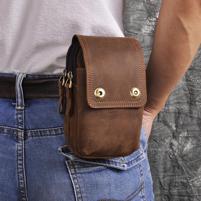 

Hot Sale Fashion Real Leather Small Summer Pouch Hook Fanny Waist Pack Bag Cigarette Case Phone Pouch Waist Belt Bag 011, Black