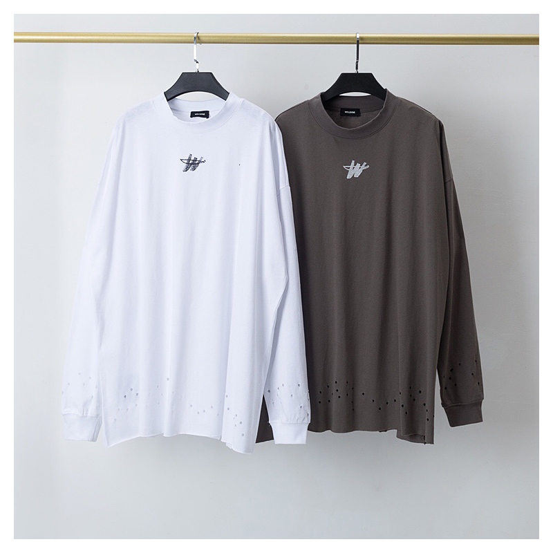 

2021 New Hole Long Sleeve We11done t Shirt Men Women Streetwear Fashion Casual Small w Well Done T-shirt O-neck Top Tees Aepu, Dark grey