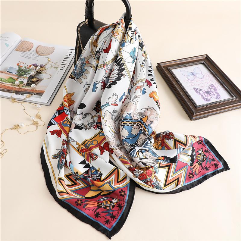 

Fashion Kerchief Silk Satin Neck Scarf For Women Print Hijab Scarfs Female 90X90CM Square Shawls and Wraps Scarves For Lady WJ56