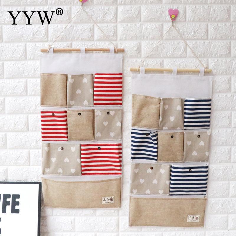 

9 Pockets Hanging Storage Bag Wall Mounted Wardrobe Sundries Hanging Bag Container Fabric Cotton Pouch Cosmetic Toys Organizer