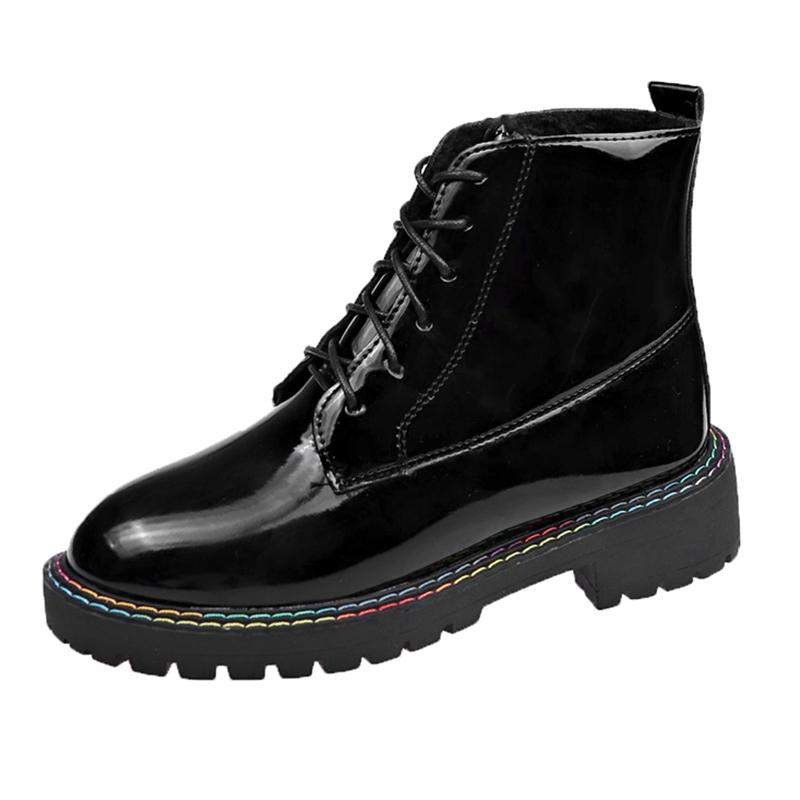

Winter Round toe shoes for woman Cross tied Consice sexy new flats Matin boots Ankle boots Big size 40, Black