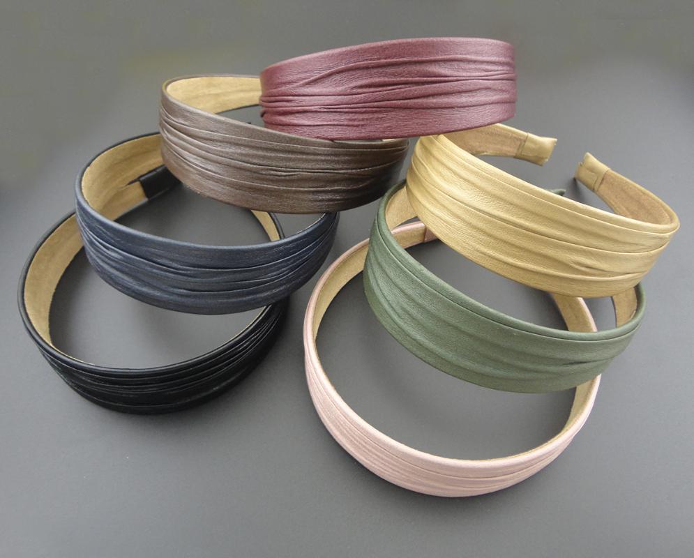 

5PCS 4.0cm big wrinkles leather Covered Plastic headbands for women girls Large Crease PU leather hair Hoops hairbands