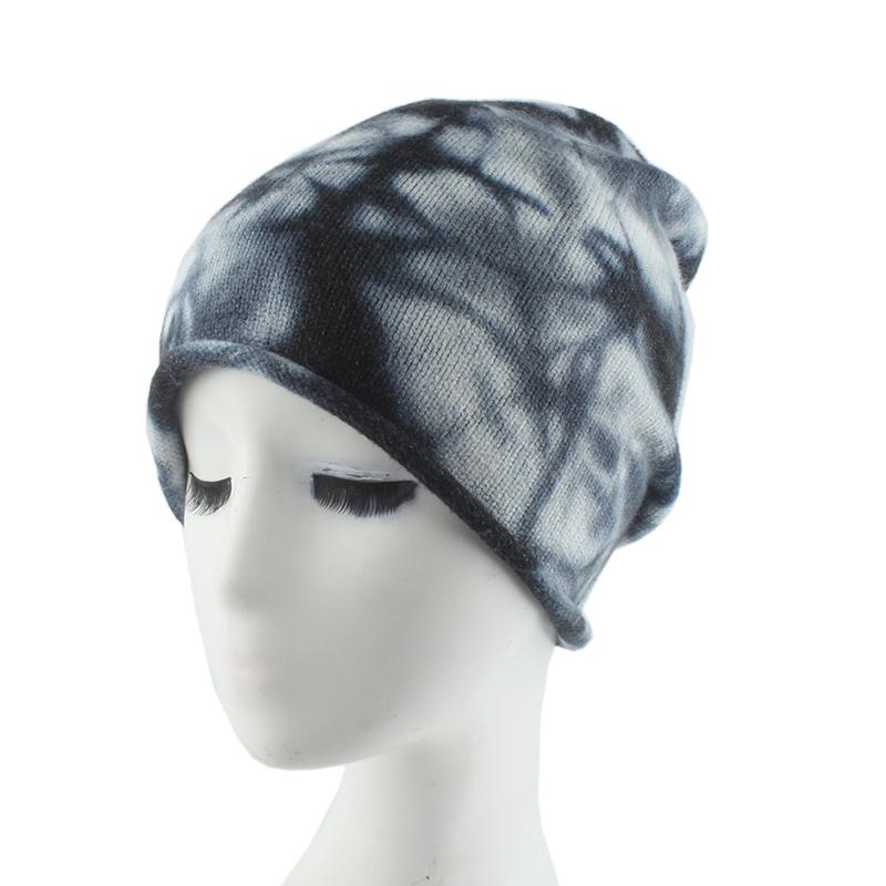

2020 New Fashion Soft Warm Wool Hat Tie dye Color Bonnets For Women Winter Knitted Skullies Caps, Black