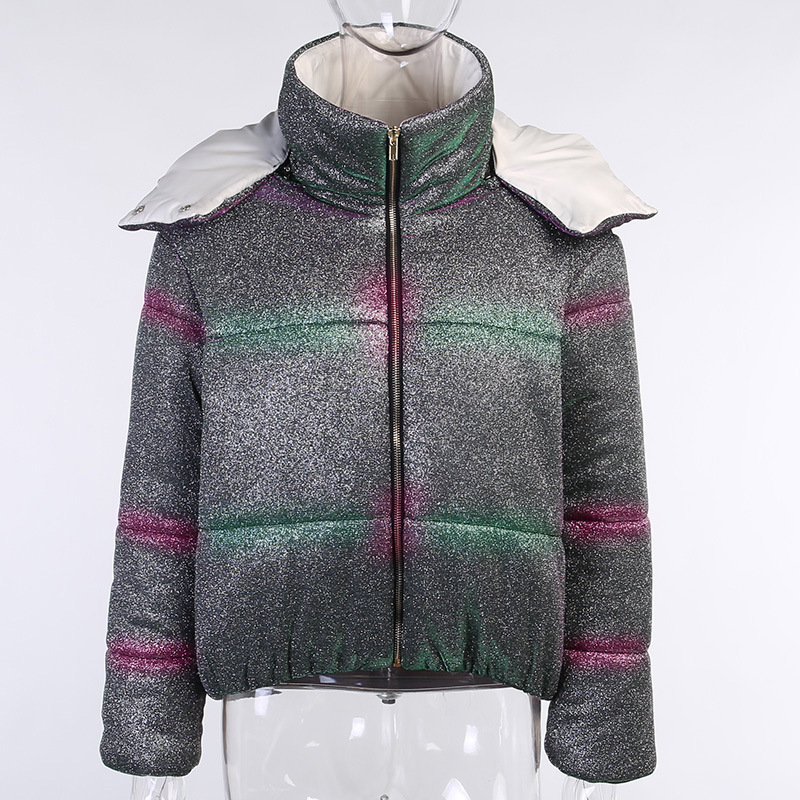 

Women 2020 Winter New Cotton Coat Fashion Glitter Powder Jacket European and American Style Womens Streetwear Hooded Coats Size -L, Pink
