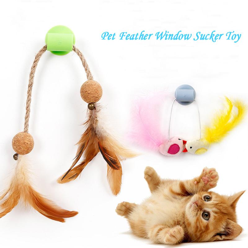 

Pet Feather Window Sucker Cats Play False Birds Scratches Toys Cats Feather Bird catnip bell toy Dropshipping New*5
