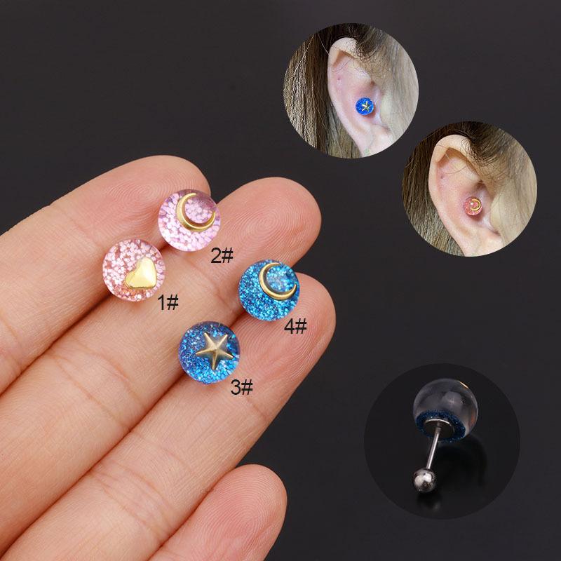 

1PC Blue Crystal Earrings 316L Stainless Steel Star Moon Heart Fashion Piercing Earrings 2020 Trendy Women Body Piercing Jewelry