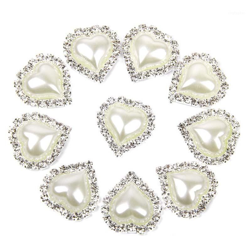 

10pcs Embellishments to Stick Back Buttons Heart Shape Beige1, Silver and beige
