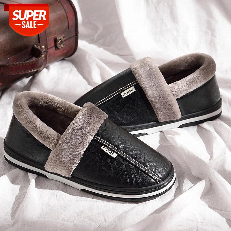 

Men shoes Indoor slippers Leather Massage Memory foam 2020 Winter Plush Male Home slippers Fur Adult House slides Waterproof #hl0r, Sky blue