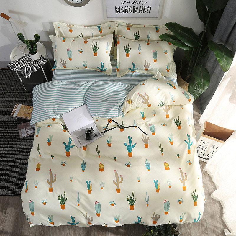 

37Cactus 4pcs Girl Boy Kid Bed Cover Set Duvet Cover Adult Child Bed Sheets And Pillowcases Comforter Bedding Set 2TJ-61023, 2tj-61023-013