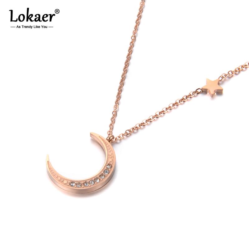 

Lokaer Fashion Jewelry Star & Moon Pendant Rhinestones Inlaid Rose Gold Color Pendant Necklace Chirstmas Gift N18239