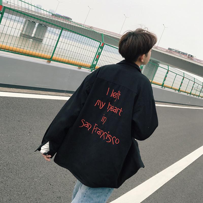 

Fall Collection Leisure School Ethos Youth Fashion Back Color Contrast Embroidered Men S Lapel Jacket Streetwear, Black