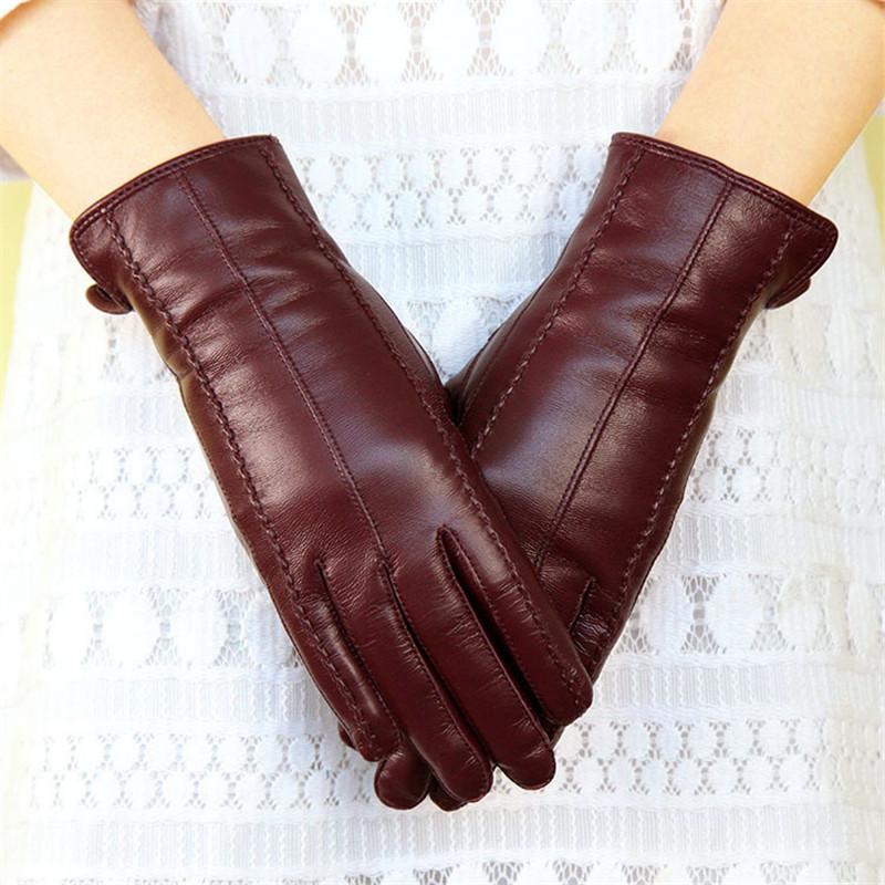 

Genuine Leather Gloves Female Imported Sheepskin Gloves Autumn Winter Plus Velvet Thicken Claasic Style Woman's DQ1601