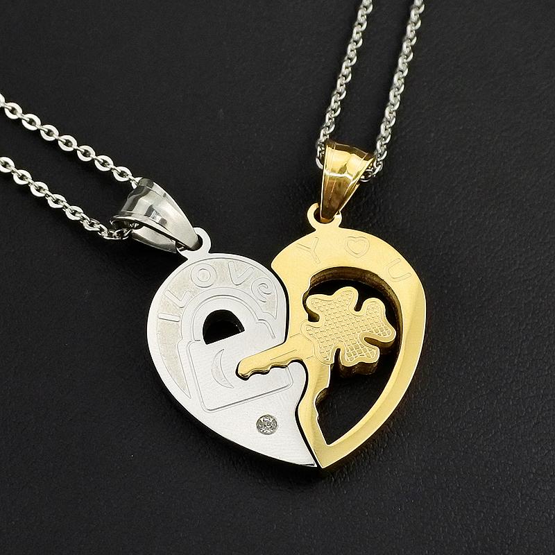 

AMUMIU Fate Love New Fashion Jewelry Stainless Steel Necklace Split Joint Heart Pendant Couple HZP186