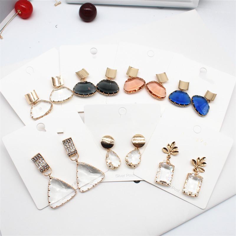

2020 Korea New Design Fashion Jewelry Luxury Geometric Clear Crystal Earrings Gold Metal Leaf Openwork Earrings for women gift1