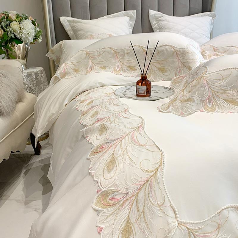 

Bedding Sets Luxury 100 Cotton Set Of Four White Quilt Cover Lace Sheets, As pic