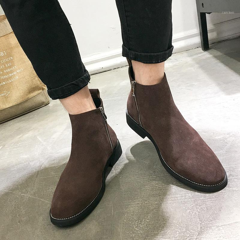 

ZSAUAN New British Elegant Mens Boots Genuine Leather Pointy Top High Quality Men Boots Zipper Vintage Fall Men Shoes1, Black