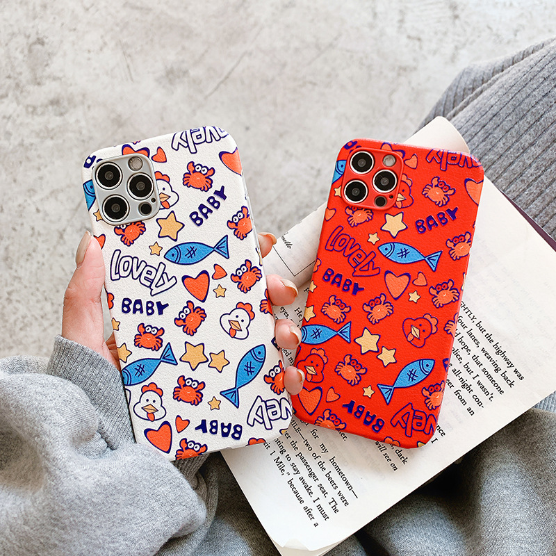 

Cute Ocean Little Animals Fish Case For iphone 12 MINI 11 Pro Max X XS MAX XR SE2 8/7 Plus Cases Backed Cover 50pcs, Mixed colors