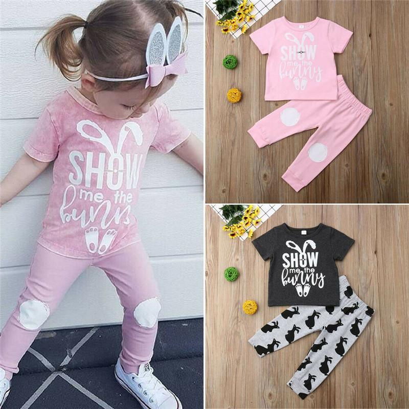 

2PCS Easter Toddler Baby Boys Girls Clothes Short Sleeve T-Shirt Tops+Pants Outfit 1-6Y, Gray