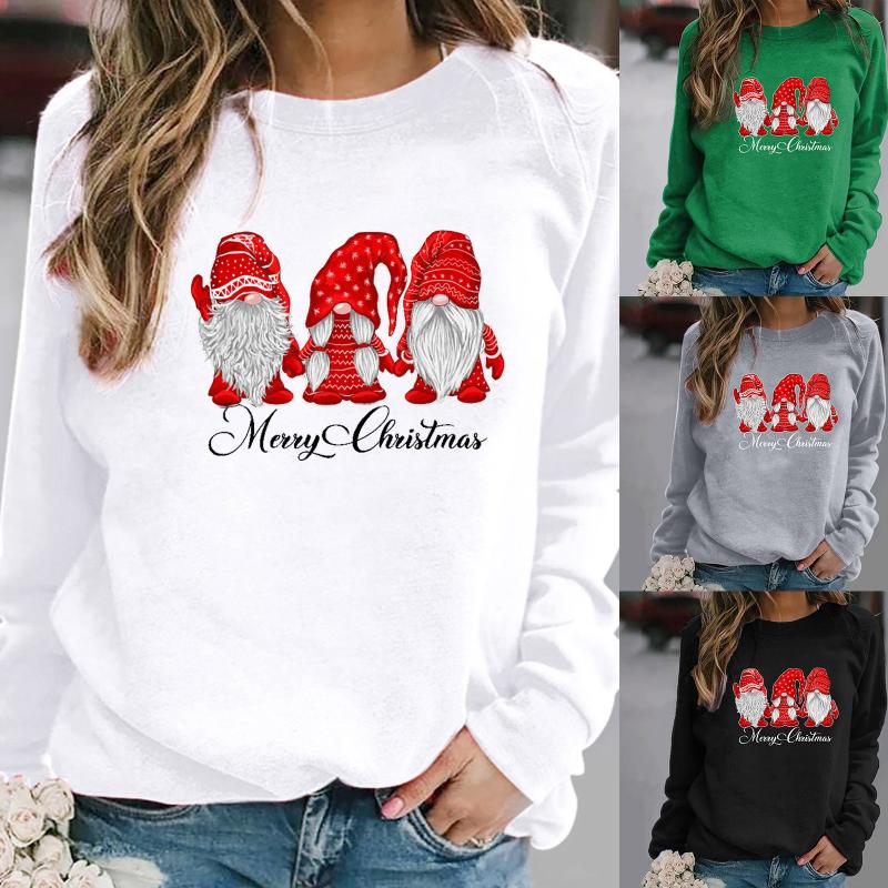

2020 Women' Blouse Christmas Print O Neck Tee shirt Long Sleeve Casual Blouse Top Women' Clothing Top Female, Gy