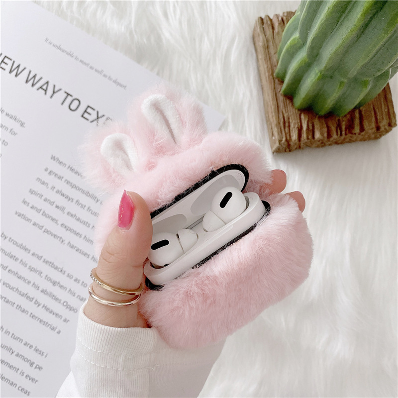 

Fluffy Warm Rabbit Ear Fur Case for AirPods 1 2 Wireless Bluetooth Charging Box Plush Cover for Airpods Pro 3 Protector Case, B for airpods pro