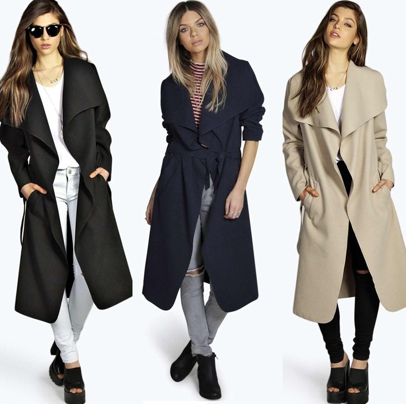 

2021 New Plus Size Women' Long Trench Coat Wool Blend Overcoat Casual Long-sleeved Belted Loose Solid Womens Coats Windbreaker F35q, Beige