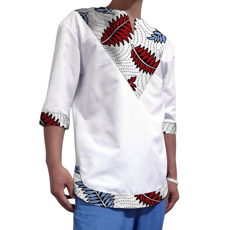 

Modern Design Men's Tops African Fashion V-neck Male Shirts Half Sleeve Wax/White Custom Party Wear