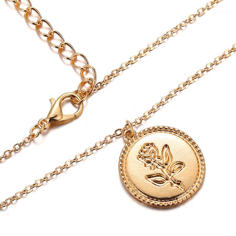 

Pendant Necklaces Vintage Elegant Gold Color Rose Flower Necklace Women Round Charm Jewelry Clavicle Chain Collar Choker Female1